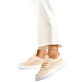 Gennembrudte sneakers til kvinder 777-1BE, beige