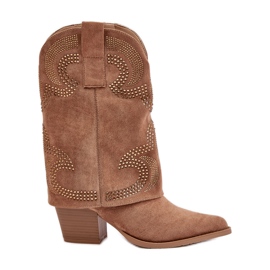Dekorerede cowboystøvler med mellemlæg på høj hæl S.Barski HY42-153 Camel beige