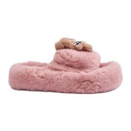 Dame pels hjemmesko med bamse, Pink Rumænien lyserød