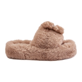 Beige Dame Pels Hjemmesko Med Teddy Bear Rumænien