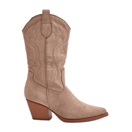 Cowboystøvler til kvinder på høj hæl lavet af øko ruskind Beige Wendlis