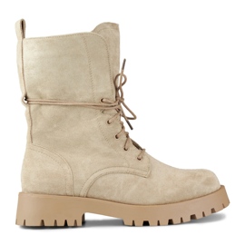 Dame ankelstøvler med snøre i ruskind, beige DE1051S-KH