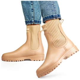 Wellington-støvler til damer med elastisk overdel og sok, beige S23BE