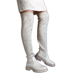 Beige lange støvler med en elastisk overdel Daryl