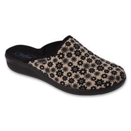 Befado dametøfler med blomster, pu 551D002, beige/sort
