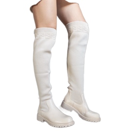 Beige lange støvler med elastisk overdel Juanra