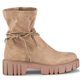 Dame-ankelstøvler med elastisk snøreoverdel, beige DE1127NU