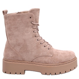 Burse Khaki platform ankelstøvler med snøre beige