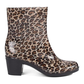 Dame gummistøvler med leopardprint hæl brun
