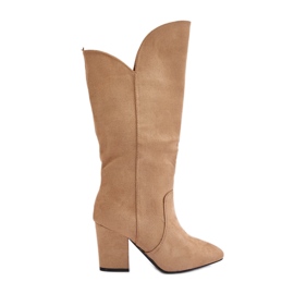 Over-knæ-støvler lavet af øko-ruskind, beige Clorira