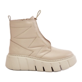Zazoo 60472 Ankelstøvler i læder på en platform og kiler, beige