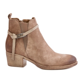 Zazoo 60478 højhælede ruskindstøvler, isolerede, fastgjort med lynlås, beige