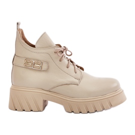 Zazoo 60483 læderstøvler med lav top, varm beige