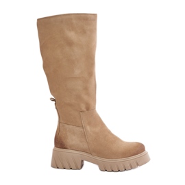 Zazoo 70145 Ruskind over-knæ-støvler, varm beige