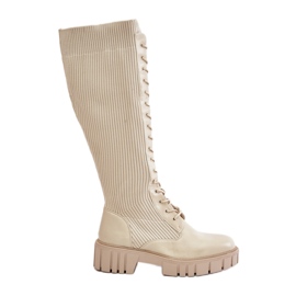 Snørestøvler til kvinder med flade hæle, beige Vamisha