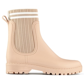 Beige Wellington-støvler til kvinder med en elastisk sokoverdel