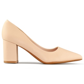 Beige klassiske lavhælede pumps, damesko til kontoret