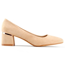 Beige ruskind lavhælede pumps, behagelige beige damesko