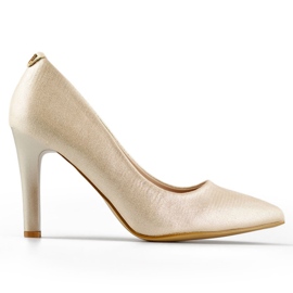Dame guldpumper med en behagelig hæl, elegante guld damesko beige