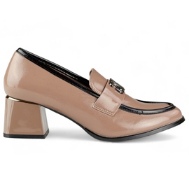 Beige patent lavhælede sko, kvinders højhælede pumps