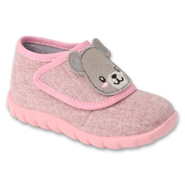 Befado børnetøfler med velcro 454P037 pink med en bamsepåføring lyserød