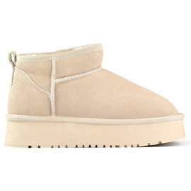 Ankelstøvler i læder, snestøvler i ruskind, beige XF-159L.BE