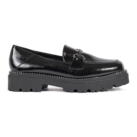Goodin Sorte dame loafers på en platform dekoreret med en kæde