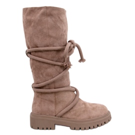 Ruskindsstøvler med Spicer Khaki snor beige
