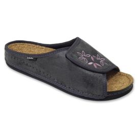 Inblu dametøfler med kork indersål 155D154, grå med broderi