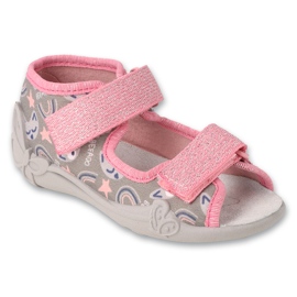 Befado børnesandaler, læderindsats med velcro 342P064, pink grå