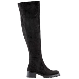 Over-knee-ruskinds-over-knee-støvler til kvinder, sorte RQ490B