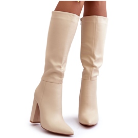 Kvinders beige læderstøvler