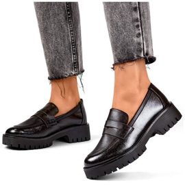 Dame loafers med tyk sål, sorte mokkasiner XR-374B