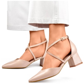 Højhælede pumps med stropper til kvinder, beige GD-FL1150D.BE