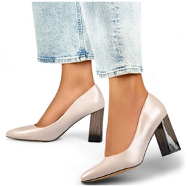Kvinders spidse pumps med høj dekorativ hæl, beige GD-FL486A-L.BE