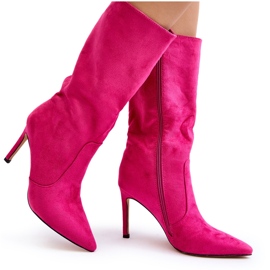 Joalice Dame støvler i øko-ruskind Mid-Calf High Heel Fuchsia lyserød