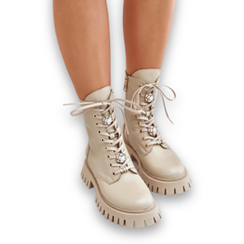 Ankelstøvler i læder med lynlåsnåle CheBello 4553 Beige