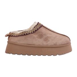 Platform snestøvler med broderi, mørk beige Tamilda