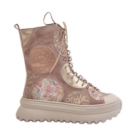Læder ruskindsstøvler på den varme platform Maciejka 06565-04 Beige