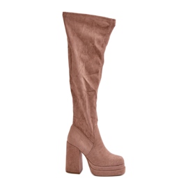 Beige Nadelian over-the-knee støvler med høj hæl og platform