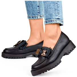 Dame loafers med sløjfe, mokkasiner med bamse, sort 2306B