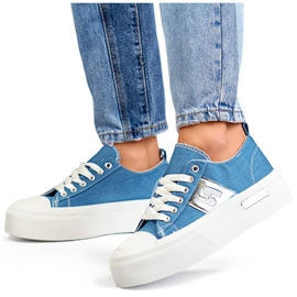 Blå denim sneakers med en tyk sål LY100BL