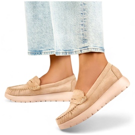 Damemokkasiner med tyk sål, beige ruskind 24-21338BE