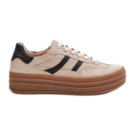Zazoo N1176 suede sneakers på platformen, beige