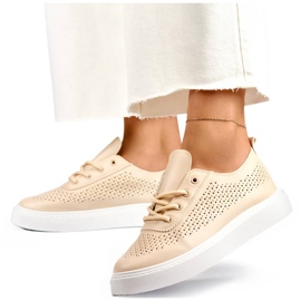 Platformsko til kvinder, gennembrudte, beige sneakers 777-1BE