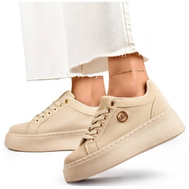Beige damesneakers med tyk sål TL251-10L/BE