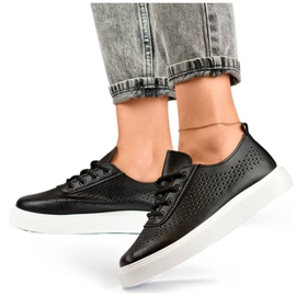 Platformsko til kvinder, gennembrudte sneakers, sorte 777-1B