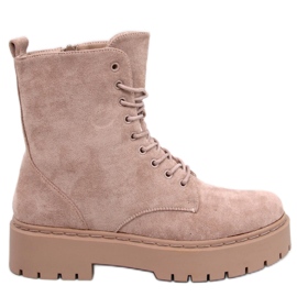 Burse Khaki platform ankelstøvler med snøre beige