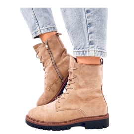 Snørestøvler i kaki ruskind beige
