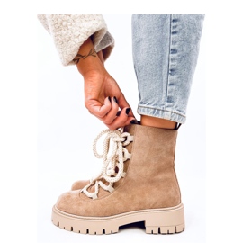 Ankelstøvler med snøre og tykke snørebånd Smiless Khaki - Inello beige